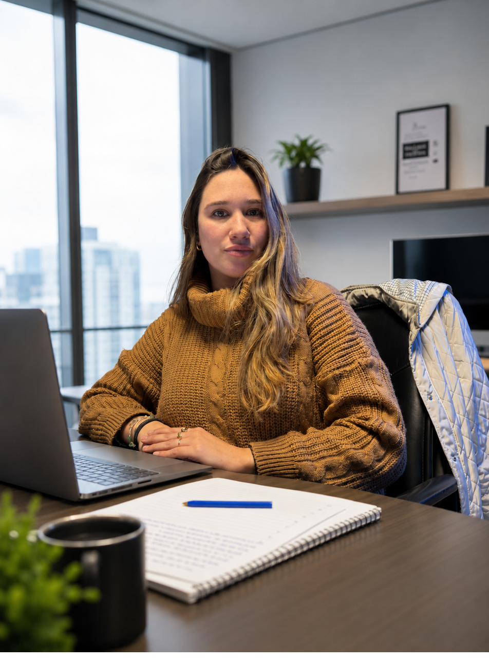 Julieta Candotti trabajando en su escritorio